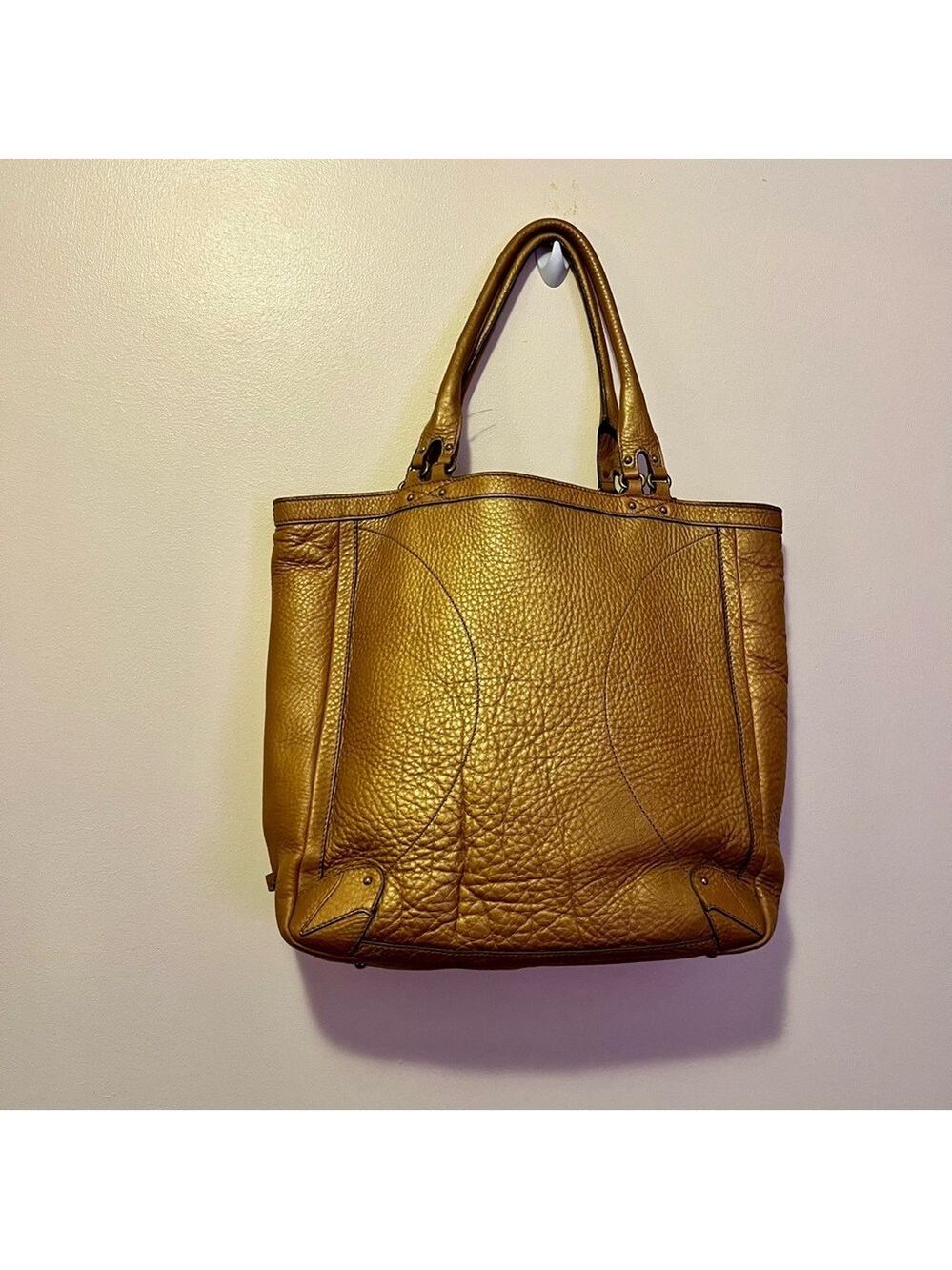 Vintage pre-loved Cole Haan Gold Leather Tote Bag Shoulder Bag early 2000s